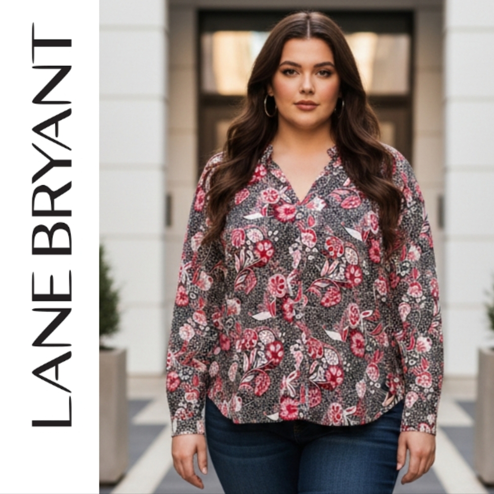 Lane Bryant Women's Floral Print Blouse - Black and Red